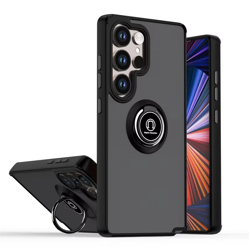 Matte armor with car mounted magnetic bracket phone case for Samsung Galaxy S26 S25 Ultra Plus Edge PC hard anti drop back cover