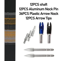 12pcs Arrows Carbon Arrow Shafts SP350 400 450 500 600 700 800 900 Arrow Pin Nock ID4.2mm DIY Compound Bow Hunting