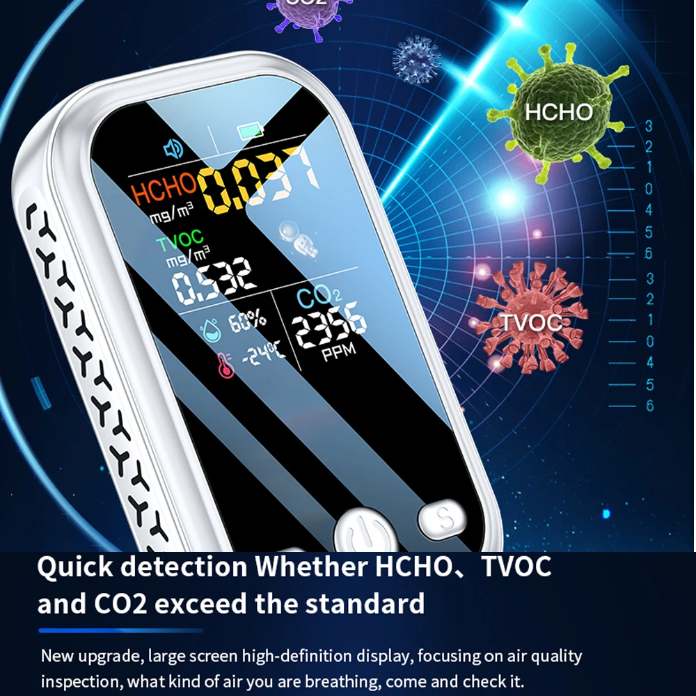 5in1 1.9inch Household 240*280 Resolution Color Display Air Quality Detector HCHO TVOC CO2 Temperature Humidity Tester