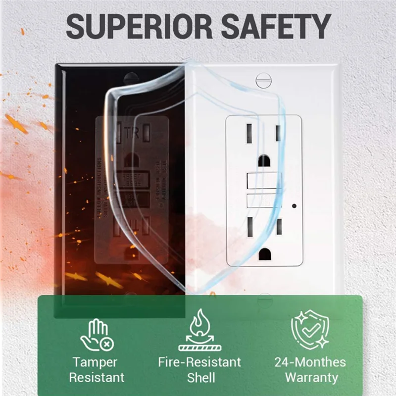 ABRU-GFCI Outlet 15 Amp, Self-Test GFI Electrical Outlet, Tamper Resistant GFCI Receptacle With Wall Plate
