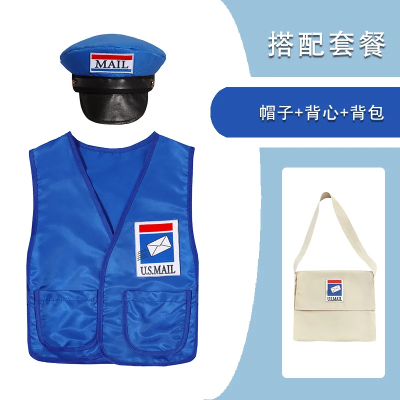 Jongens Meisjes Professionele Postbode Cosplay Mail Carrier Uniform Kostuum Halloween Kind Met Hoed Postbode