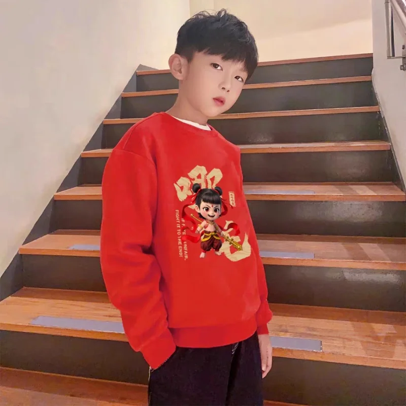 2025 New Nezha Aobing Printed Sweatshirts Sets Children's Casual Pullovers Pants Two Piece Kids Tracksuits Teen Boys Cute Suits