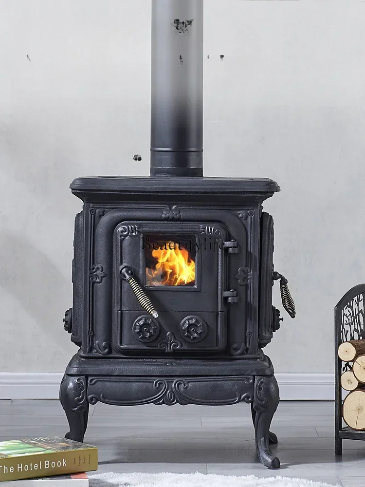 Cast Iron Fireplace Real Fire Home Living Room Decoration Independent Rural Self-Built Burning Wood Stove Power 8kW