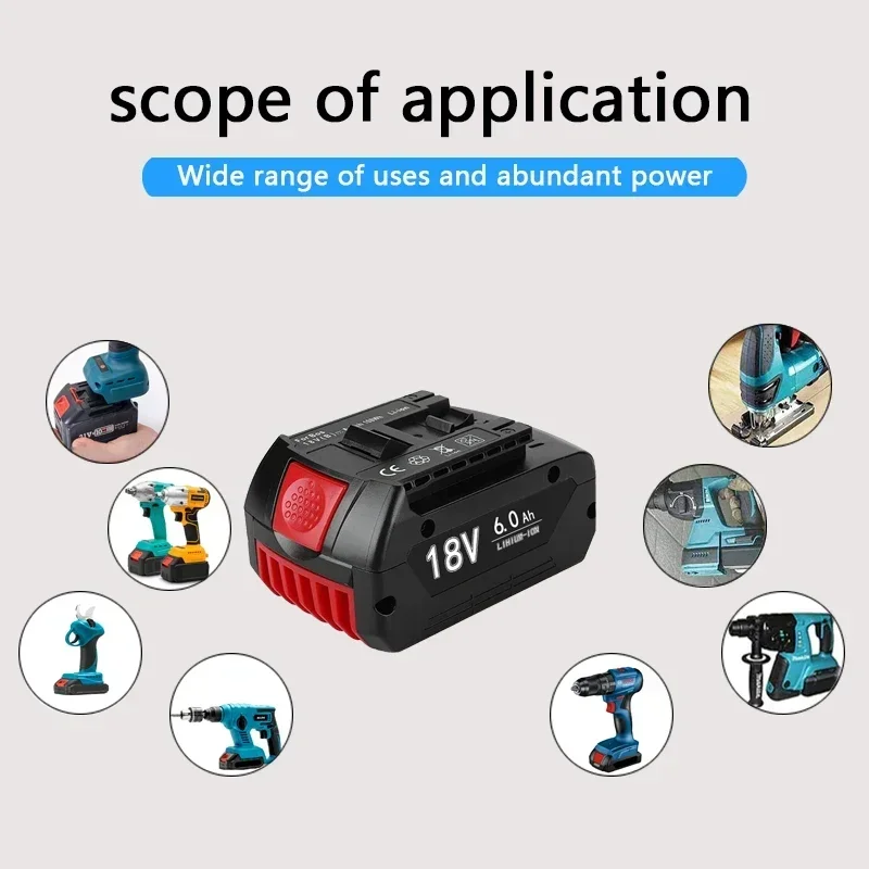 Original 18V 6Ah-12.0Ah Rechargeable Li-ion Battery For Bosch 18V Power tool Backup Portable Replacement BAT609 Indicator light