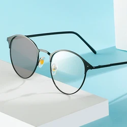 Photochromic Sun Glasses Retro Round Frame Glasses Metal Frame Color Changing Glasses