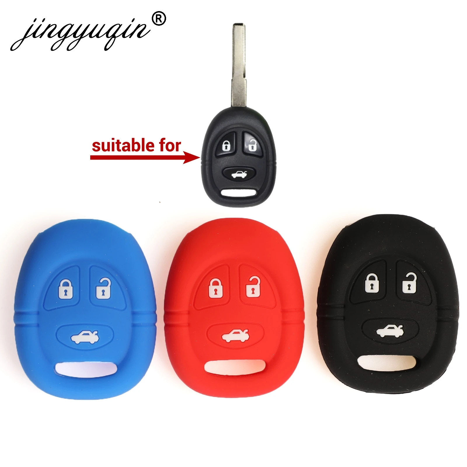 jingyuqin Silicone Car Key Case For Saab 9-3 9-5 1999-2009 3 Button Key Cover Remote Fob Shell Skin Keyring Holder Protector