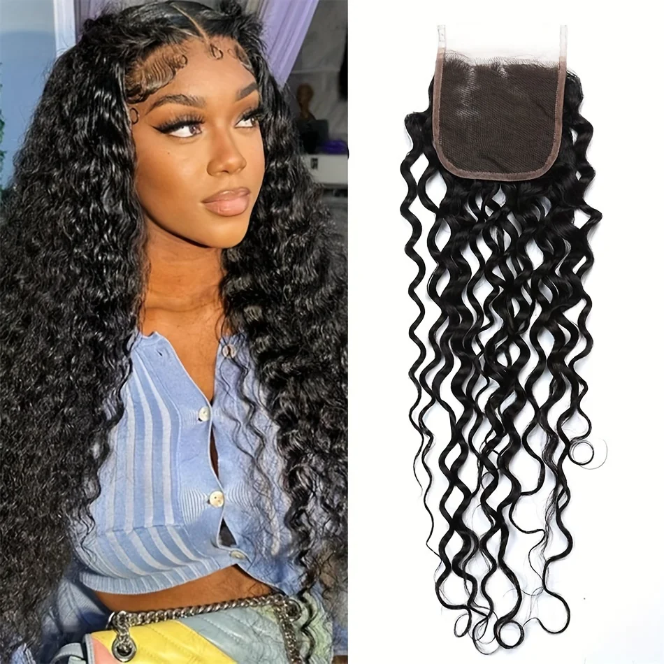 Brazilian Water Wave Lace Closure Human Hair Closure 4x4 Lace Closure Free Part Transparent Swiss Lace Closure Water Wave Closure