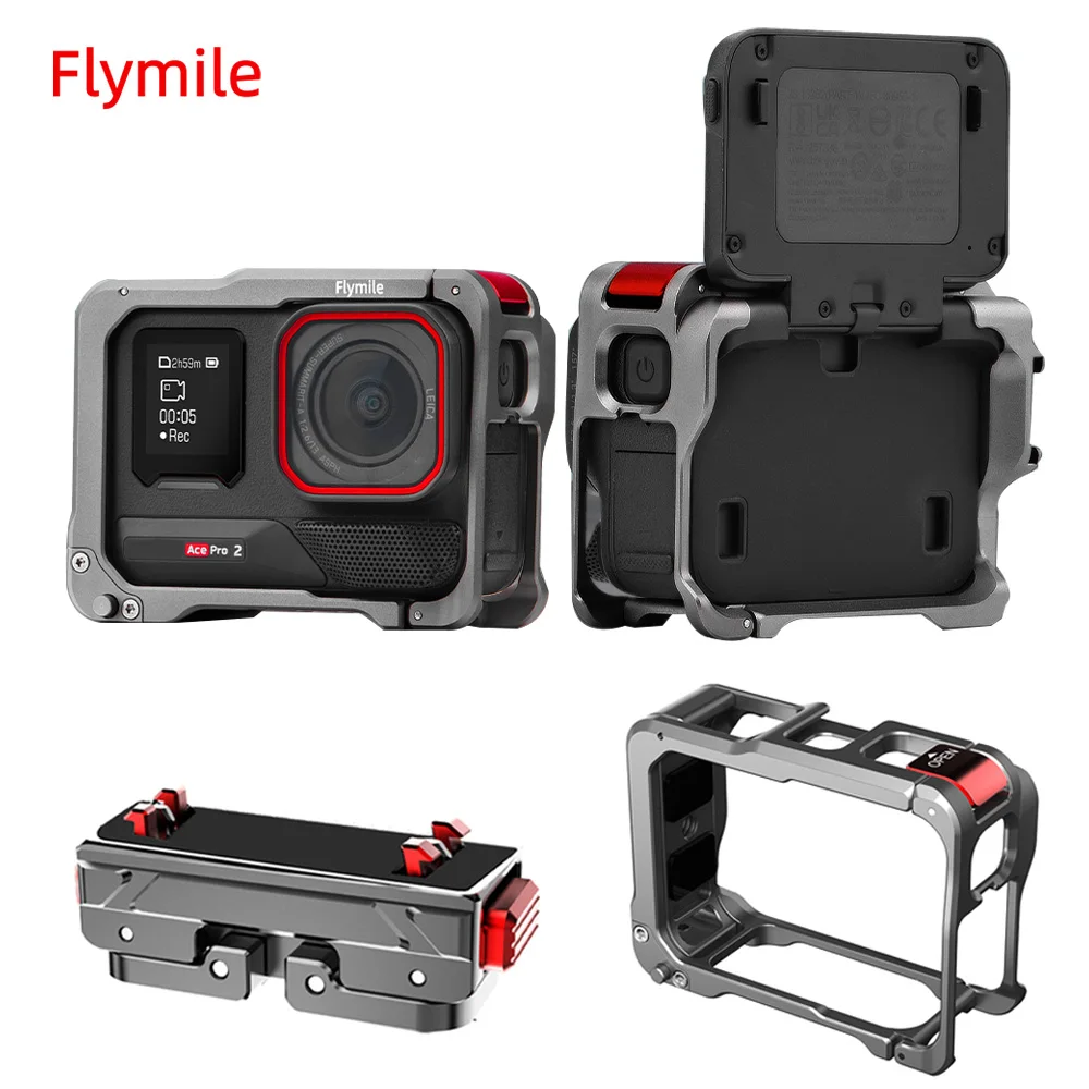 

Flymile Adapter Frame Metal Cage for Insta360 Ace Pro 2 Camera Accessories Aluminium Alloy Case Mount Cold Shoe Full Protective