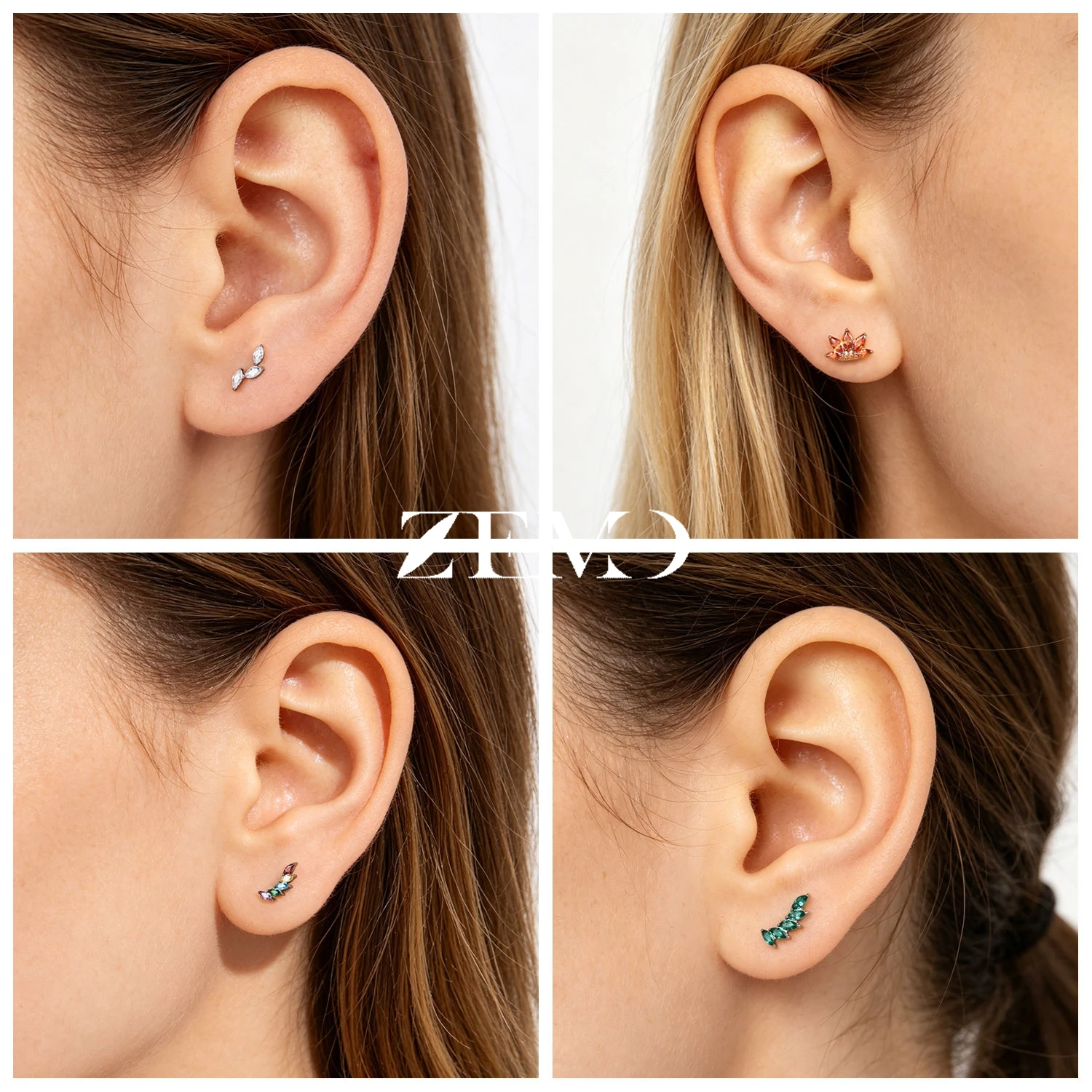 ZEMO 1PC ASTM F136 Titanium Labret Lips Stud 16G Triple Lotus Marquise CZ Ear Stud Cartilage Earring Tragus Helix Piercing 6/8MM