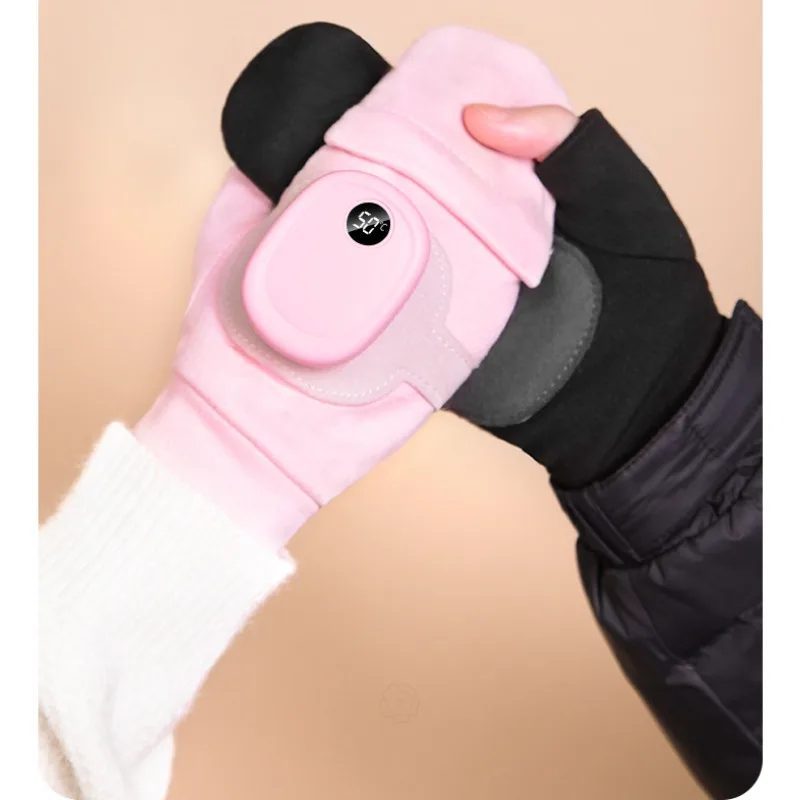 

Electric Heating Motorcycle Gloves Touch Screen Display Flip Up Fingerless Rechargeable Heated Hand Warmer for Cycling Sports