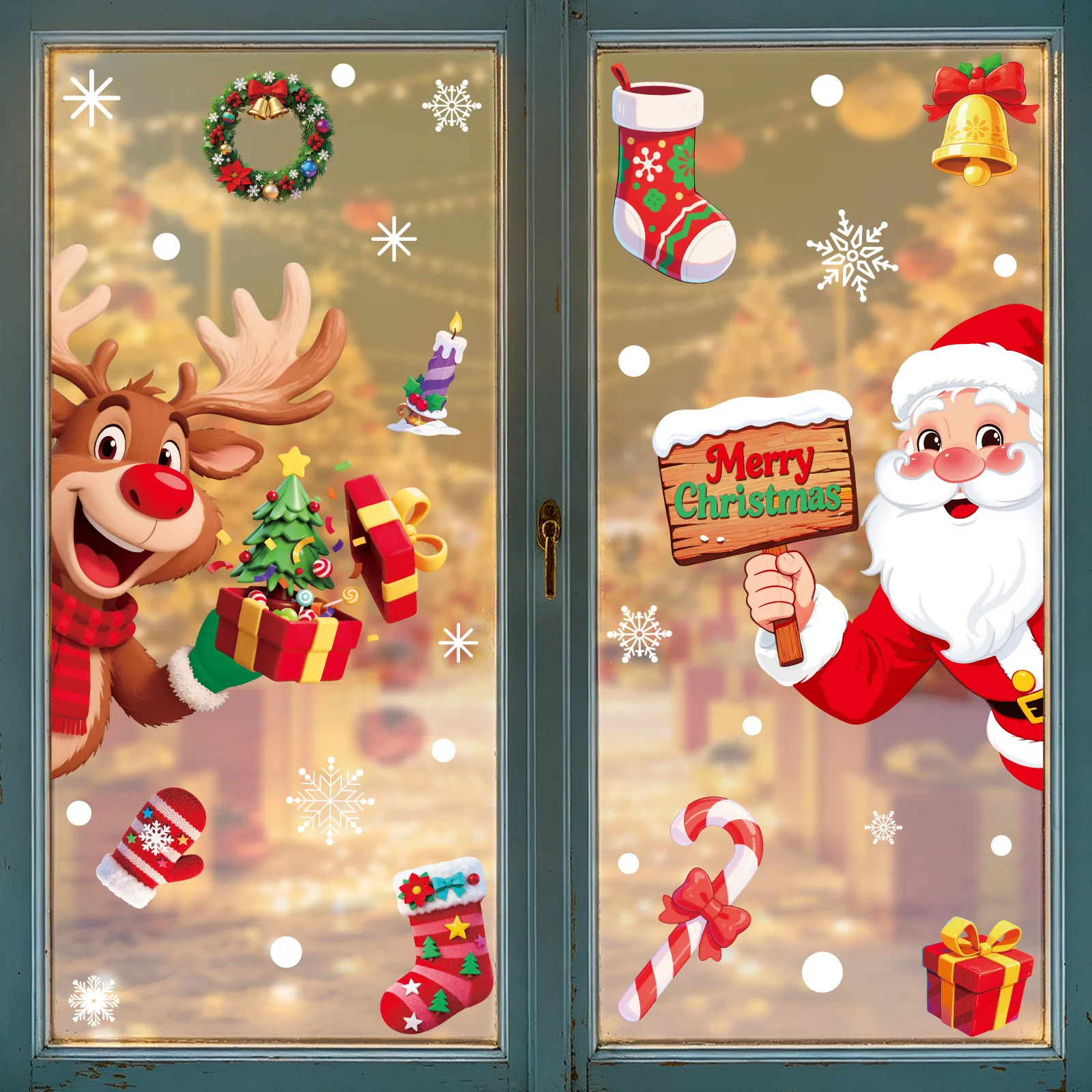 Elk Bugle Call - Kerst Statische Glasstickers Sneeuwvlok Bel Elandenkrans