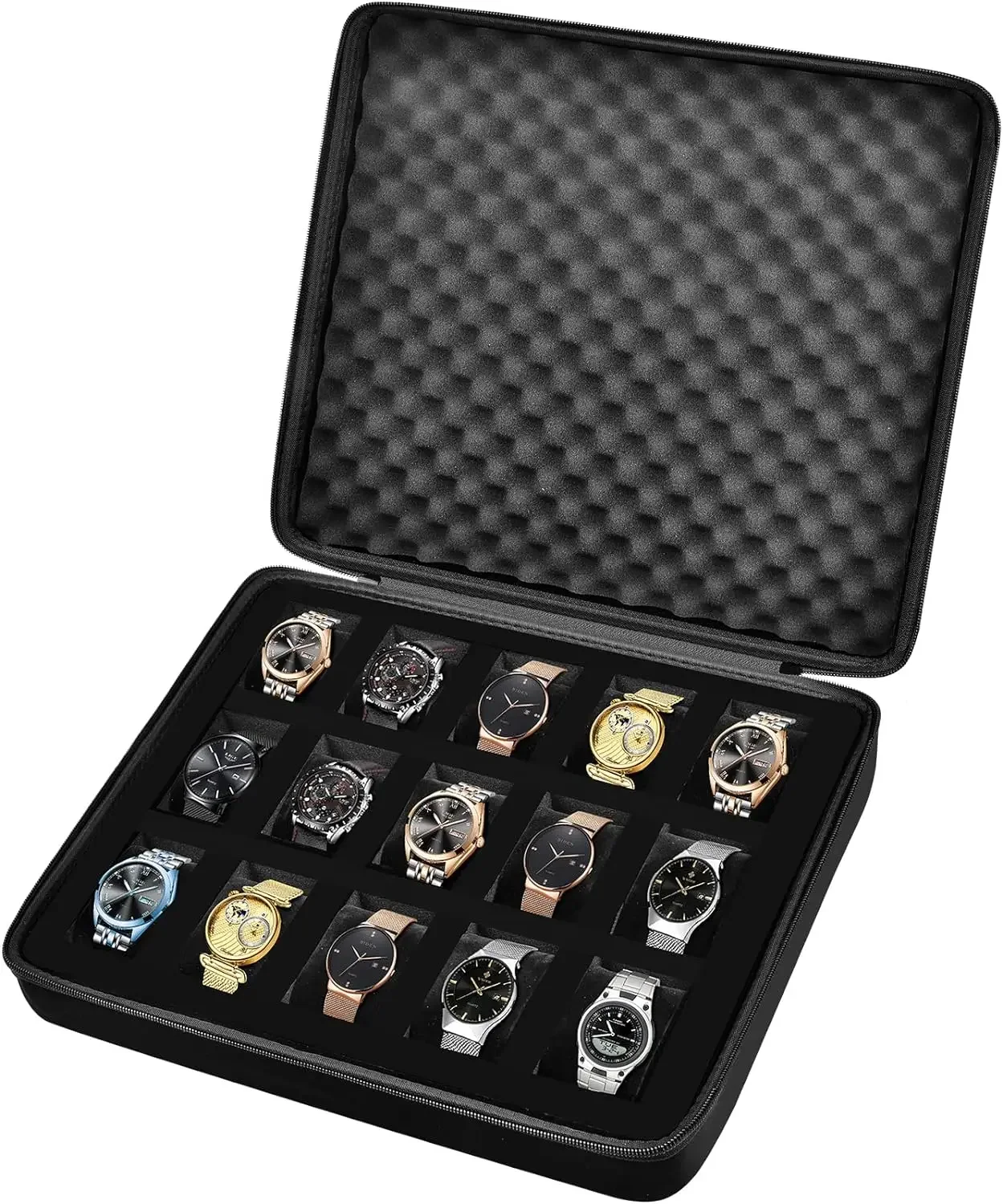 15 Slots Watch Box /Men Watch Display Storage Case Fits All Wristwatches and Smart Watches Up To 42mm Watch Case
