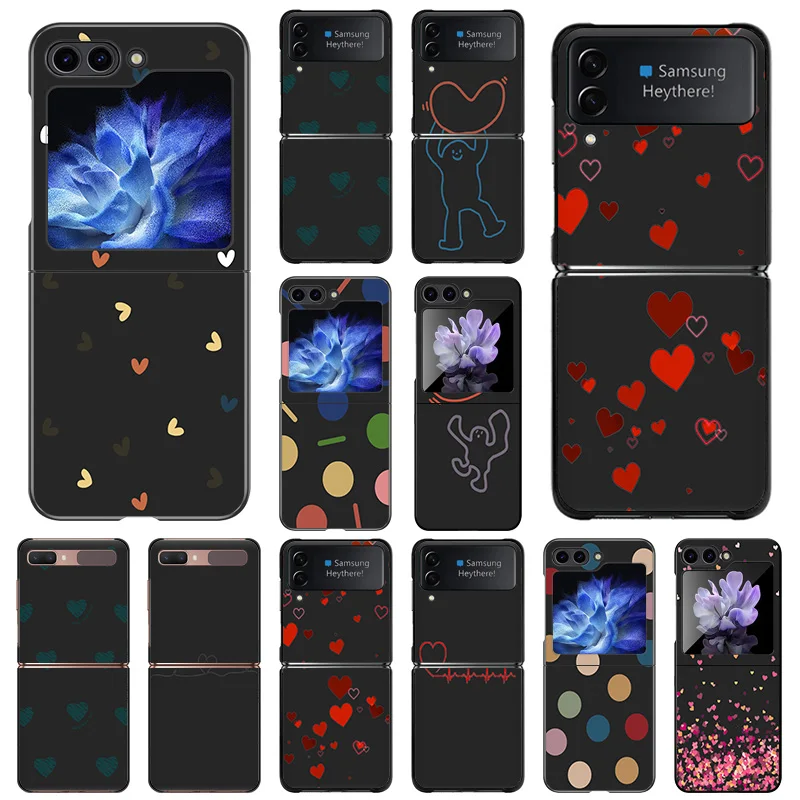 For Samsung Galaxy Z Flip6 Flip5 Flip3 Flip4 Heart Circle Dots Hard Black Shockproof ZFlip6 5G ZFlip Phone Shell Case Cover