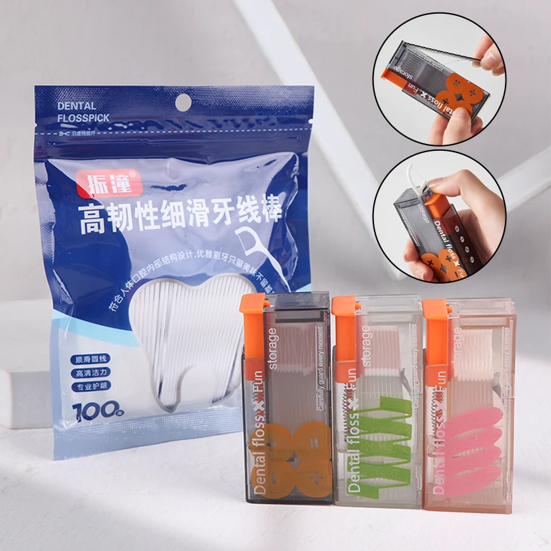 Portable Floss Dispenser Includes 10Pcs Floss Automatic Ejectable Floss Organiser Oral Hygiene Care Press-on Disposable Floss