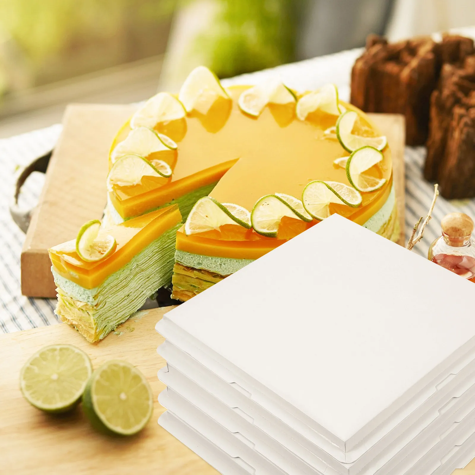 10Pcs 8 Inch Square Cake Platter Premium Paper Cake Base Board Dessert Display Tray Party Serving Plate Food Photography Tray