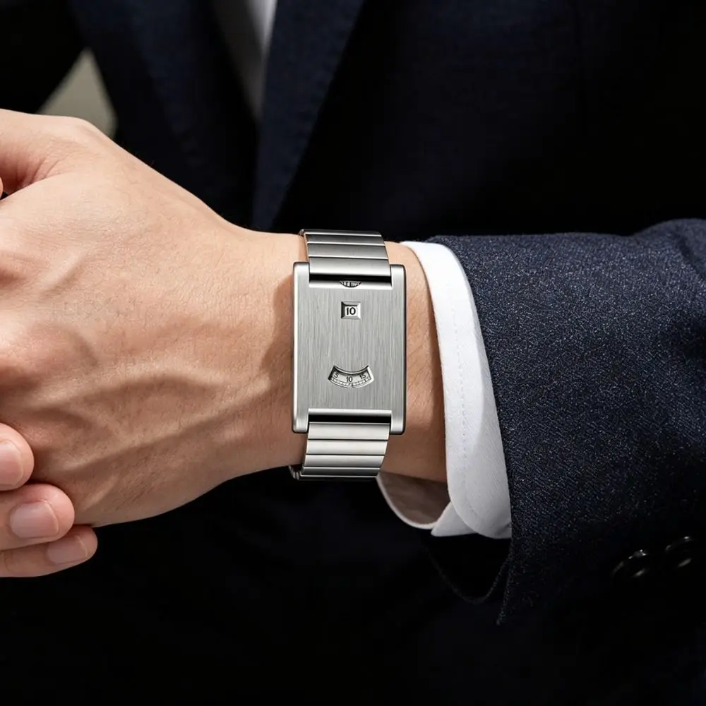 Retro Styling Quartz Watch Steel Band Water Resistant Wristwatch Smooth Finish Stainless Steel Band Square Watch Couple Matching