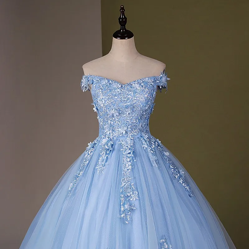 2024 Blue 15 Quinceanera Dress Off The Shoulder Appliques Quinceanera Dresses Sleeveless Ball Gown Party Prom Dress Customized