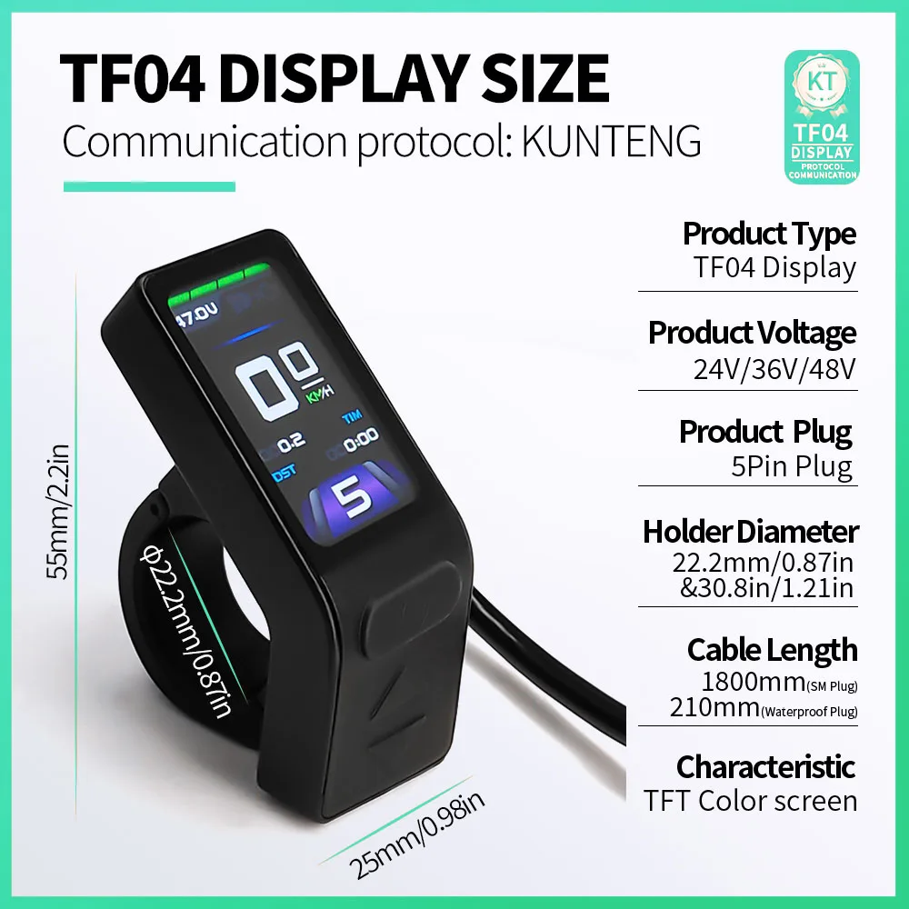 KT TF04 Mini pantalla LCD Ebike Mini pantalla TFT pantalla a Color 24V/36V/48V, accesorios eléctricos para bicicleta adecuados para control KT
