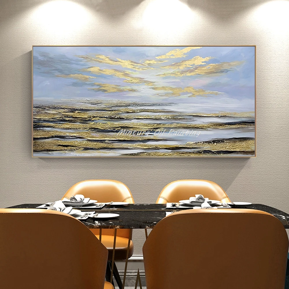 

Mintura 100% Handpainted Texture Golden Oil Painting on Canvas Wall Art Picture Modern Home Decoration Abstract Landscape Poster