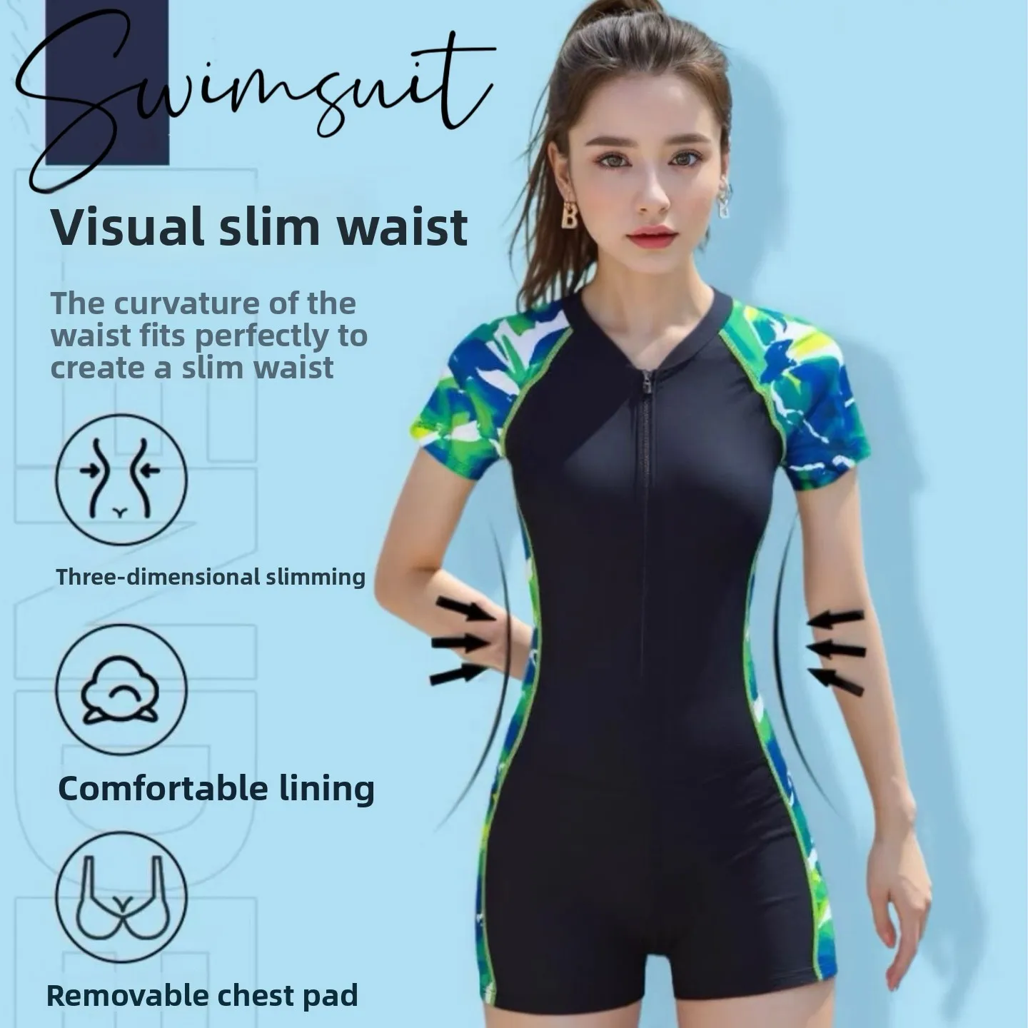 

Spor One-Piece Swimsuit Amber Women's Conservative plus Size with Chest Pad Thermal Spring Vaion round Ne High Elastici