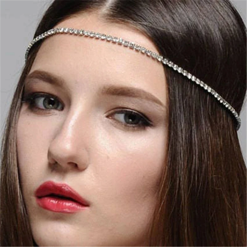 Stonefans Simple Hair Chain Jewelry for Women Bridal Wedding Forehead Fashion Headwear Ice Out Hair Accessory Festival 2023 Gift