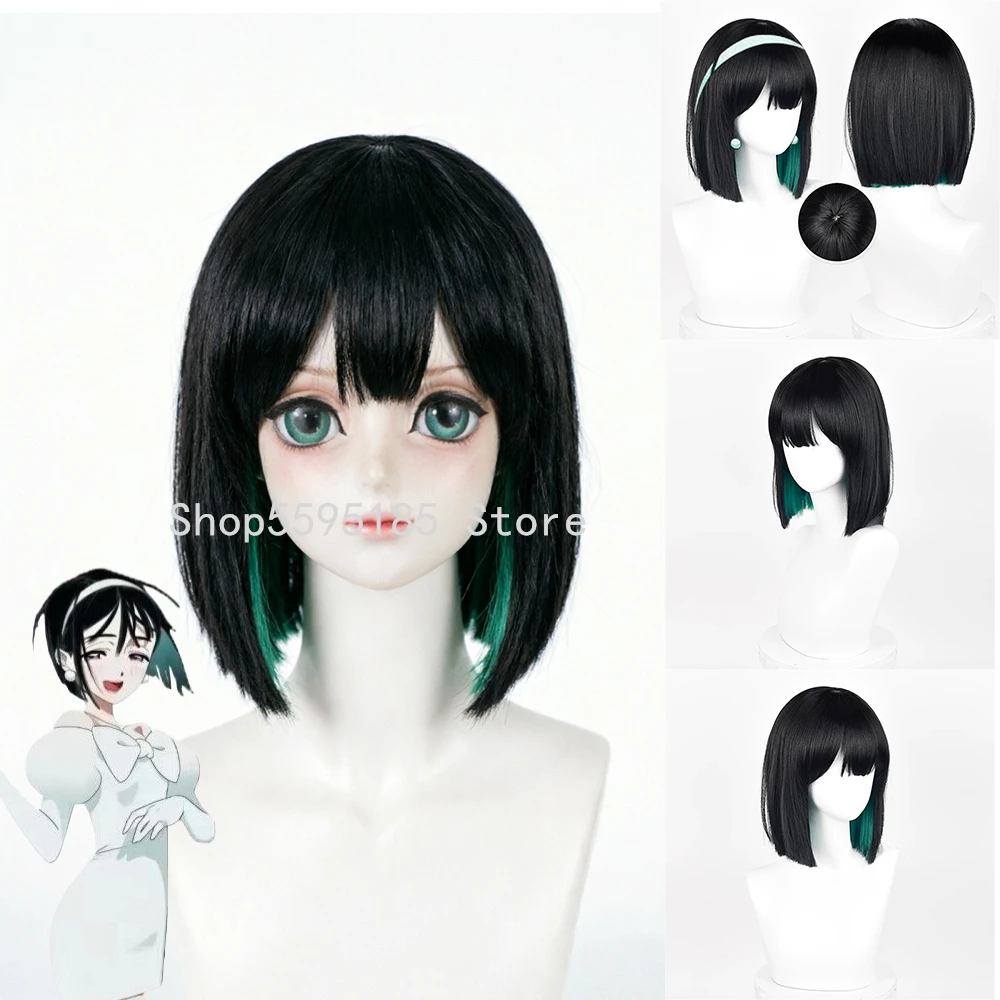 

Sua Cosplay Wig 30cm Short Black Green Mixed Heat Resistant Synthetic Wigs Halloween Party Carnival Women Wig