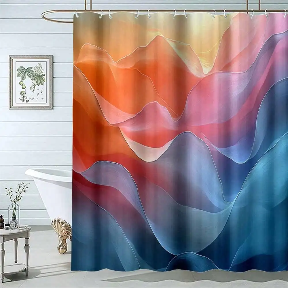 

1Pc Pastel Wave Abstract Shower Curtain, Pink Orange Blue Flowing Fabric Art Decor Fabric Shower Curtain For Bathroom, Soft Modern Style Bath Curtain, Hine Washable With 12 Hooks, Romantic Bathroom Decor & Gift For Romantics
