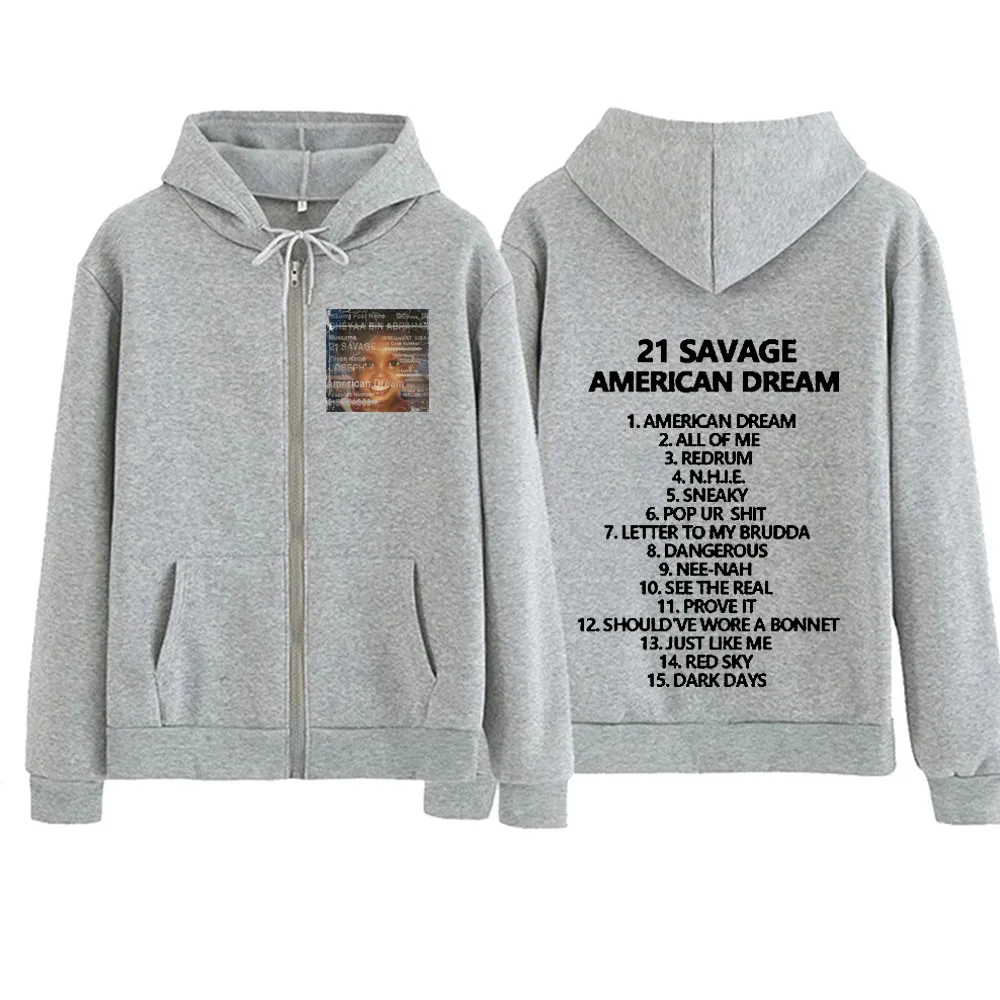 American Dream 21 Savage Reiß verschluss Hoodie Harajuku Pullover Unisex Streetwear Musikfans Geschenk V-Ausschnitt Sweatshirt Hoodie