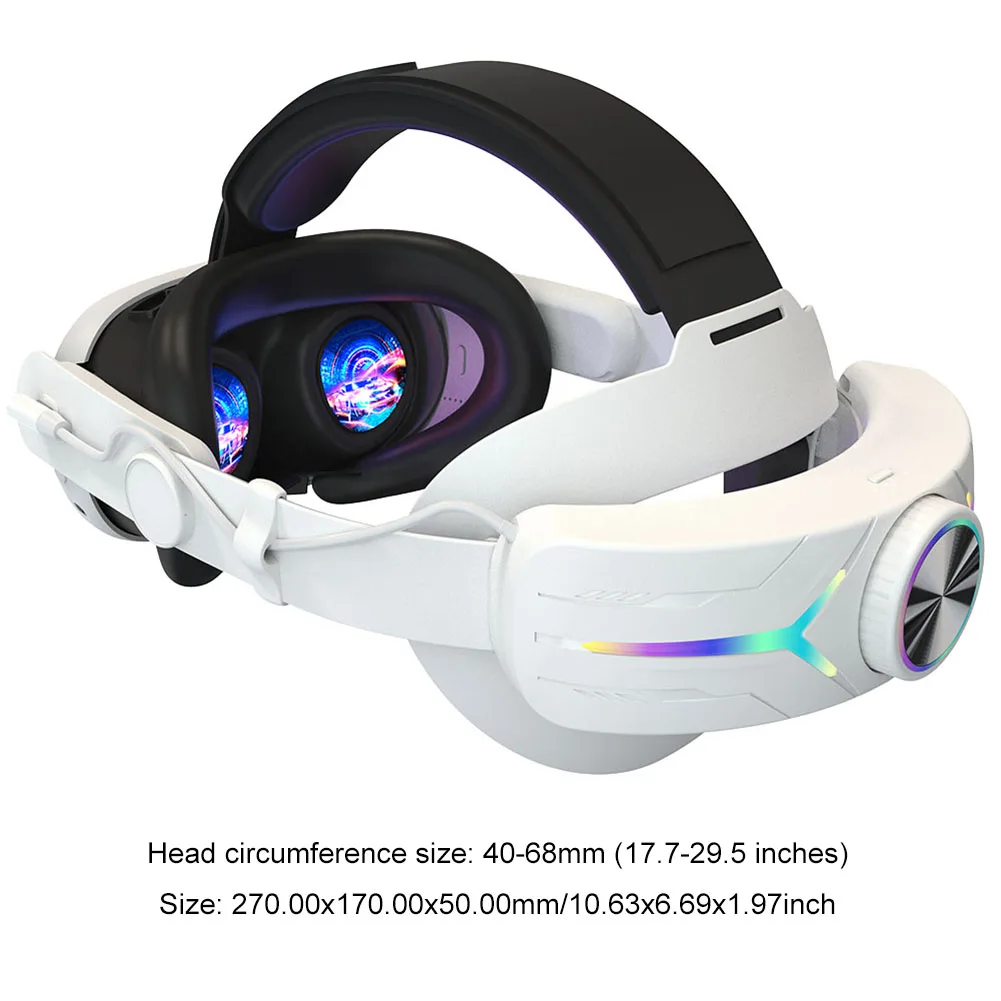 حزام رأس VR قابل للتعديل RGB بقدرة 8000 مللي أمبير في الساعة وحزام رأس بديل قابل لإعادة الشحن مريح يقلل من ضغط الوجه لسماعات ميتا كويست 3