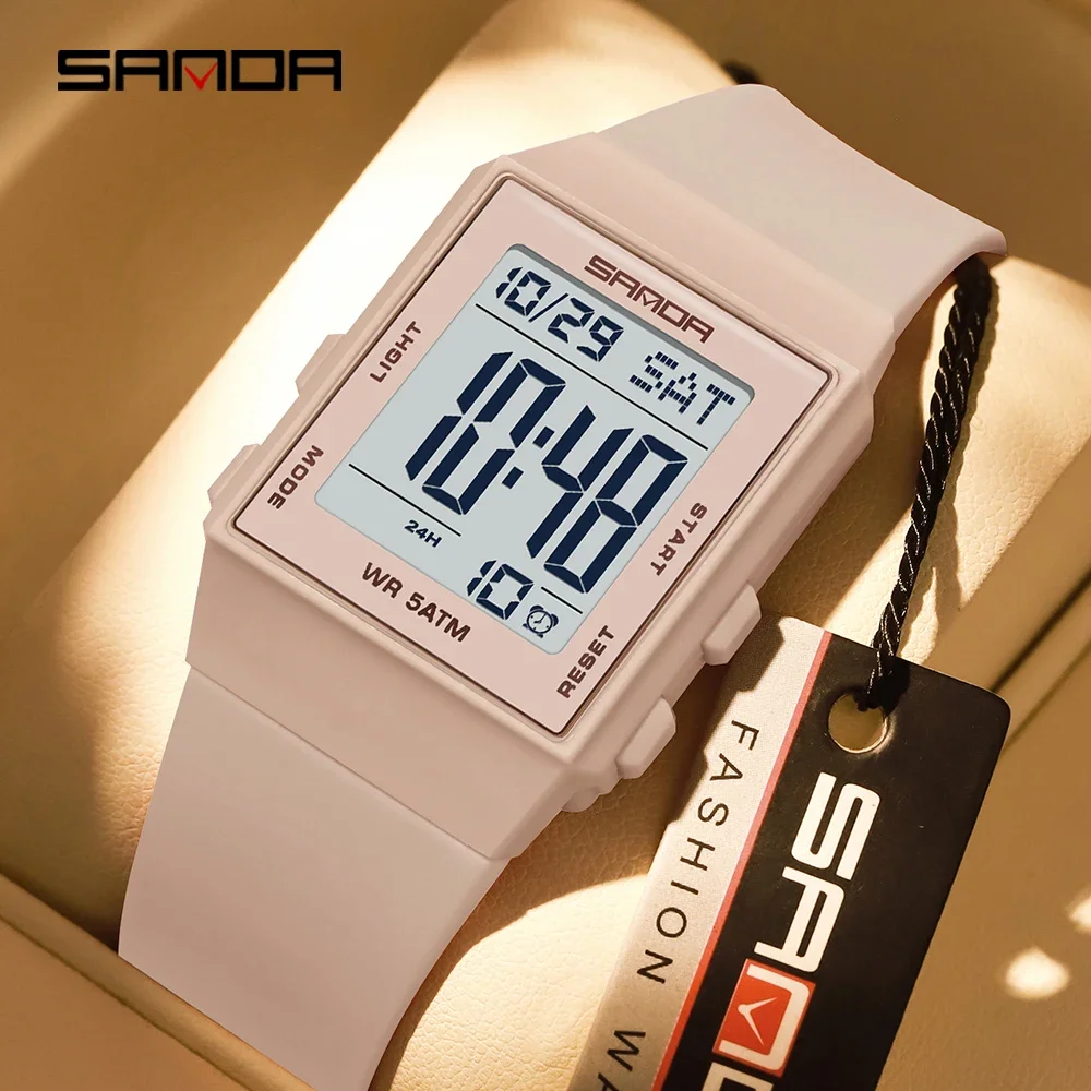 SANDA Woman Fashion Watches Fashion Sports Watch Silicone Strap 3ATM Waterproof Time Display Women's LED Digital Watch Gift