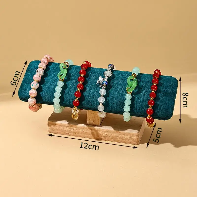 Armbandständer mit Holzsockel, T-förmig, aus PU-Leder/Samt, für Armbänder, Uhren, Haarbänder und Schmuck, Aufbewahrungsständer, Organizer – Detail 9