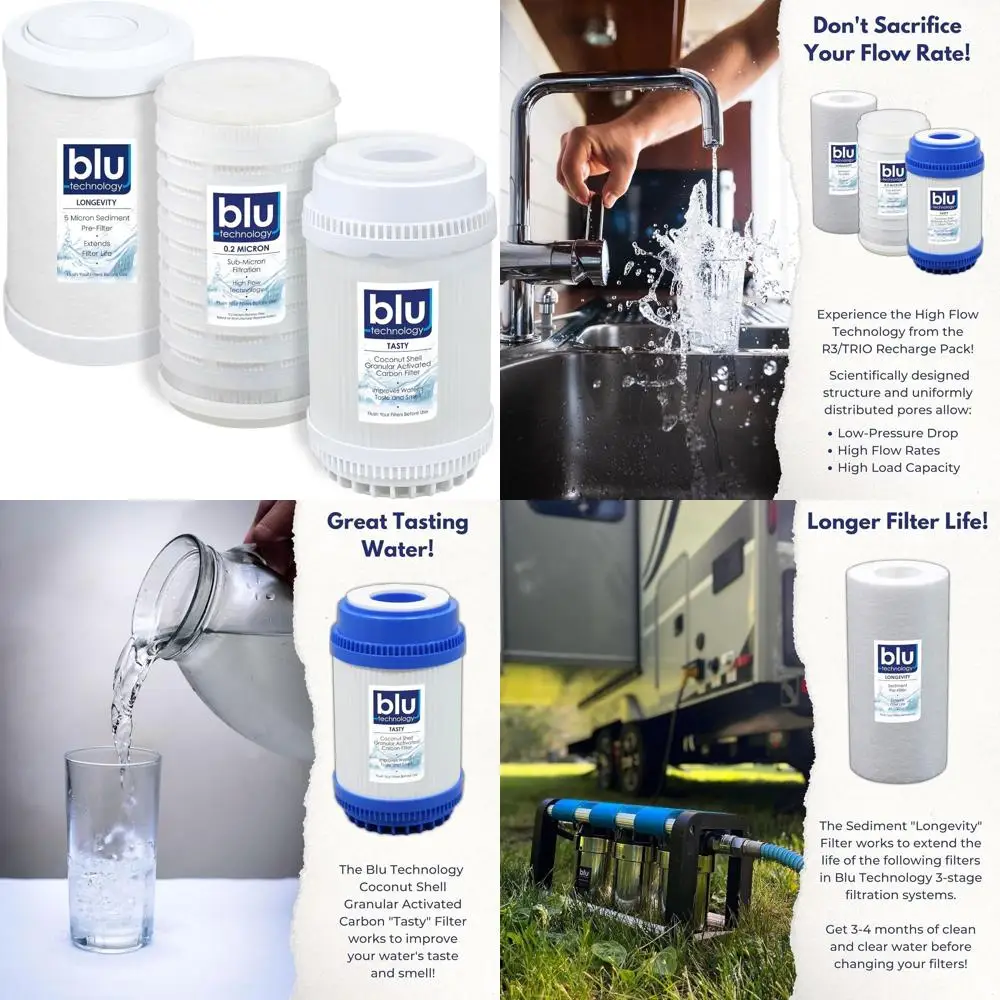 

GoBluTech Trio RV Water Filter Recharge Pack for R3 & AR3-2.5” x 5” for RV Water Filter System, 0.2 Micron High Flow, Granular A