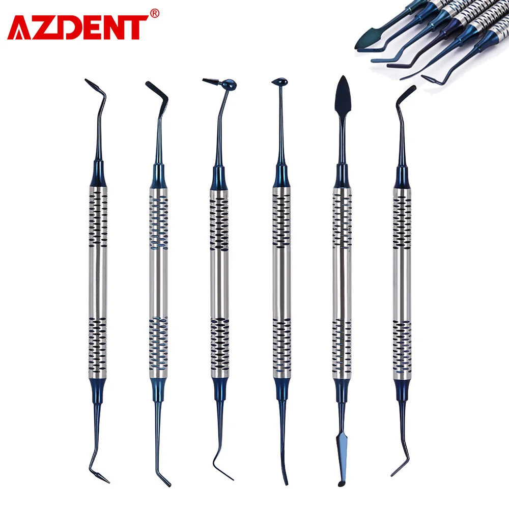 AZDENT 6Pcs/Kit Dental Composite Resin Filling Spatula 18.5cm Resin Filling Repair Tools Instrument Titanium Plated Head