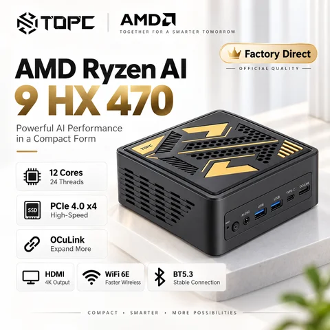 AMD Ryzen AI 9 HX470 R7 R9 TOPC Mini PC 12C/24T EGPU OCuLink EGPU 32GB 1TB PCIe4.0 USB4 WiFi‑6E BT5.3 Windows11 Pro Desktop