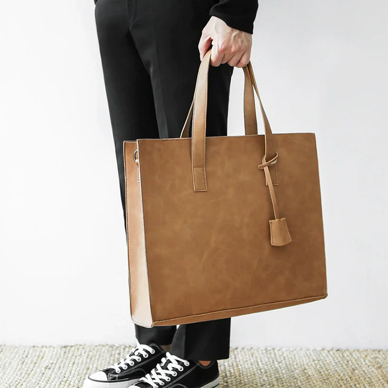 Genuine Leather Men Briefcase Vintage Laptop Handbag Casual Shoulder Bag Large Capacity Messenger for Macbook