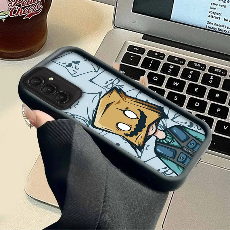 Cartoon Box Paper Man Silicone Phone Case For Samsung Galaxy S24 Ultra S23 S22 S21 Plus FE A54 A34 A14 A73 A53 A33 Soft Cover