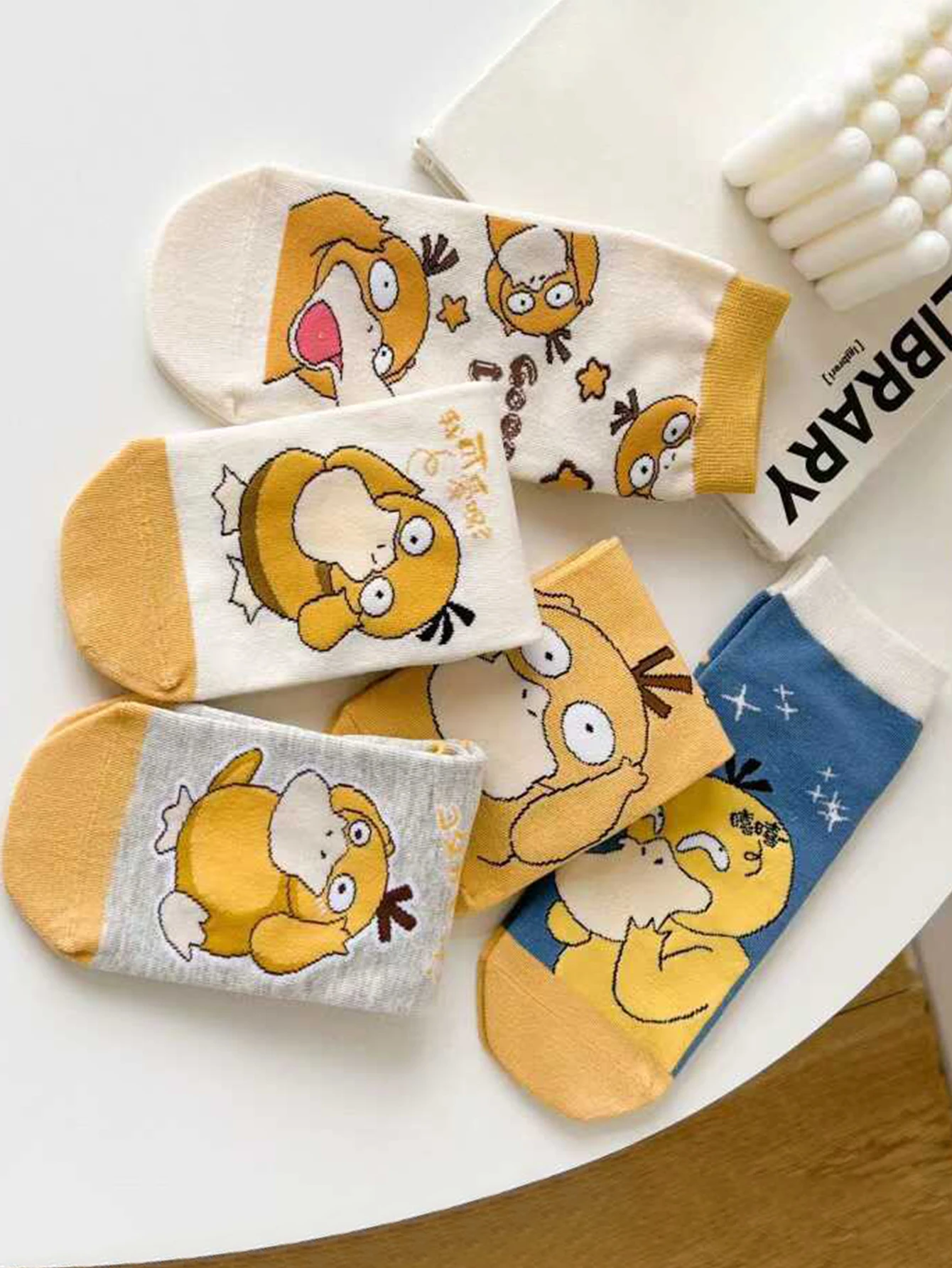 5/10 Pairs miniso Fashion Cartoon Anime Pok é mon Versatile Sweet and Cute psyduck Casual Outdoor short Socks image 4