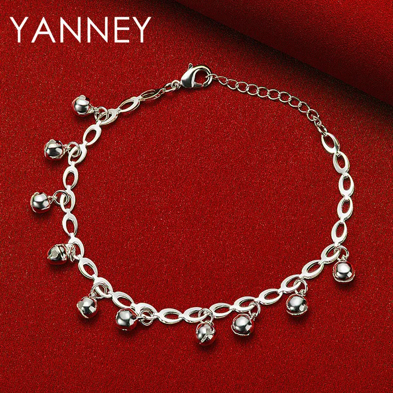 Fine 925 Sterling Silver 8 Inches Smooth Beads Bracelet For Women Fashion Party Engagement Wedding Gift Jewelry