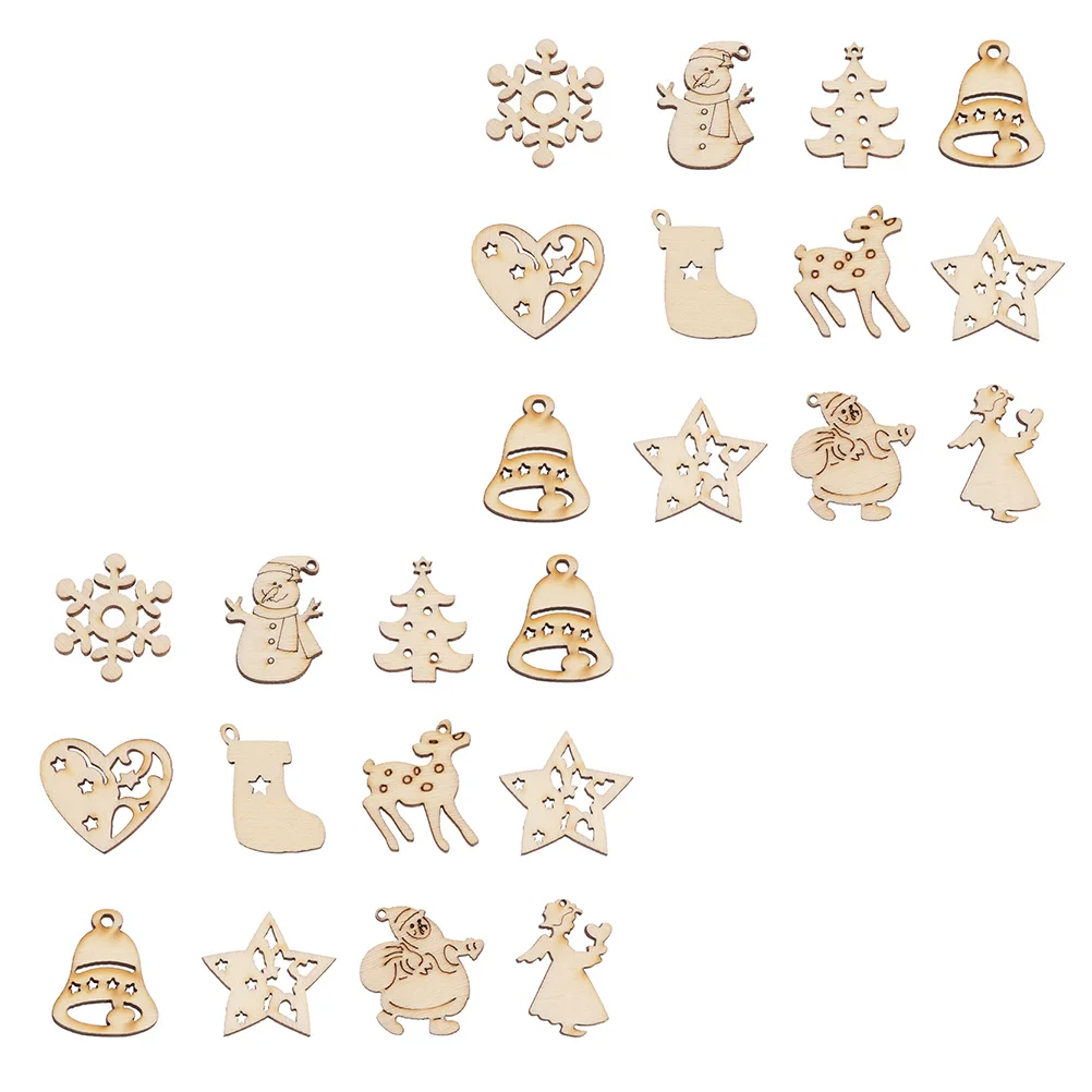 100 قطعة من رقائق خشبية لعيد الميلاد، شرائح فارغة ذاتية الصنع، خفيفة الوزن وسهلة الشكل، شرائح خشبية لعيد الميلاد