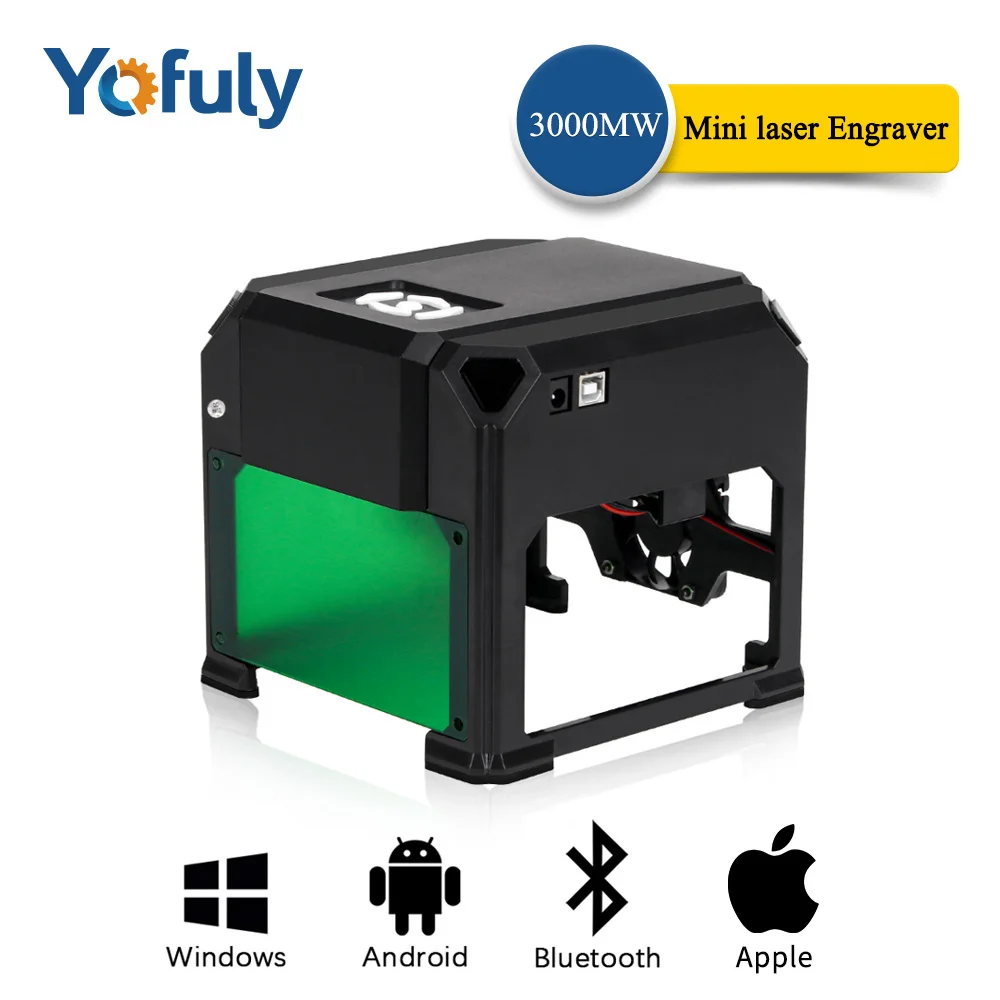 Yofuly 3000mw Laser Engraver Mini Desktop Cutting Machine CNC Engraving Machine DIY Logo Printer Woodworking for Wood Leather