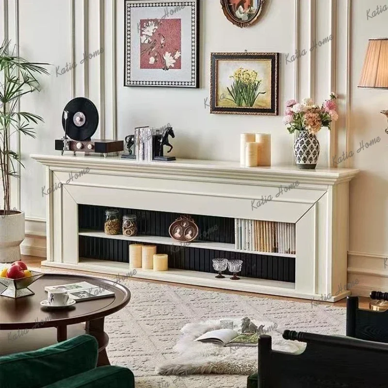 LD Retro TV Stand Living Room Cabinets French White Decorative High-end Fireplace Sideboard Living Room Furniture