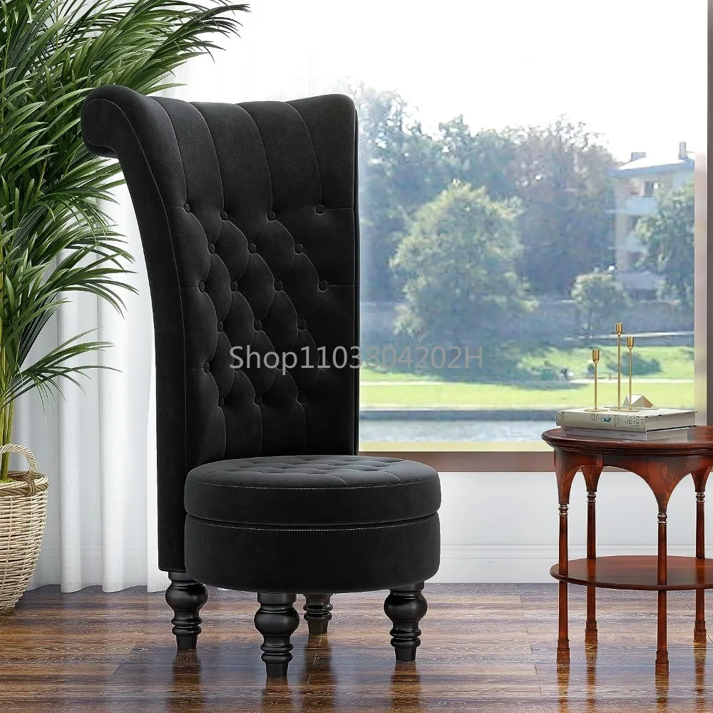 Retro High Back Armless Chair, Soft Cushioned, Plush Feature Seats in Living Room, Changing Room, Bedroom, Black