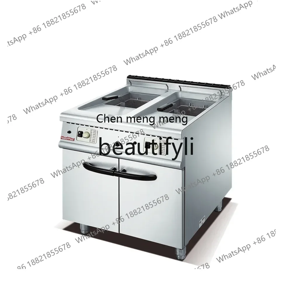 X C45 Commercial vertical stainless steel, gas double-cylinder sieve frying furnace electric heating, furnace with locker