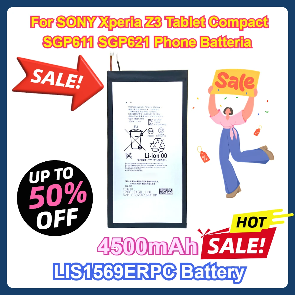 

For SONY Xperia Z3 Tablet Compact SGP611 SGP621 Phone Batteria New LIS1569ERPC Battery