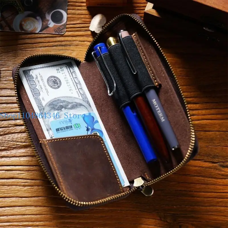 

5asd Leather Pen Case Portable Fountain Pen Holder Case 6.49x3.15Inch Gift for Business Women Men