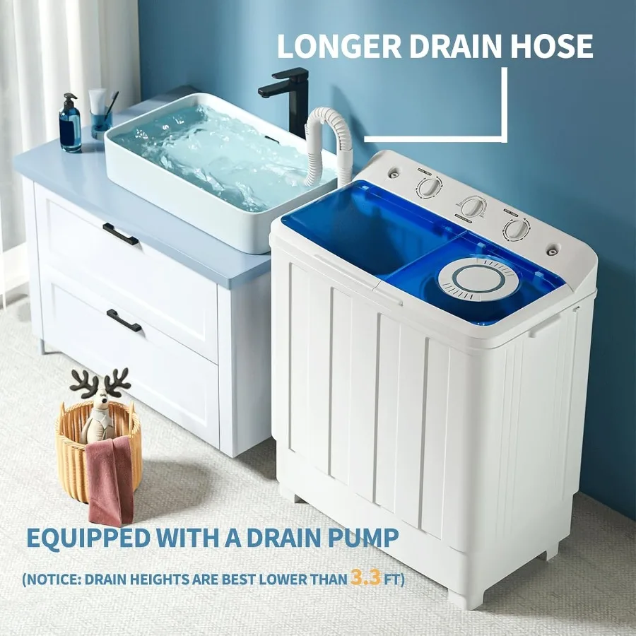 غسالة محمولة بحوض مزدوج بسعة إجمالية 28 رطل تتميز بغسالة 18 رطل ومجفف دوار سعة 10 رطل مثالي لـ Compact La #4