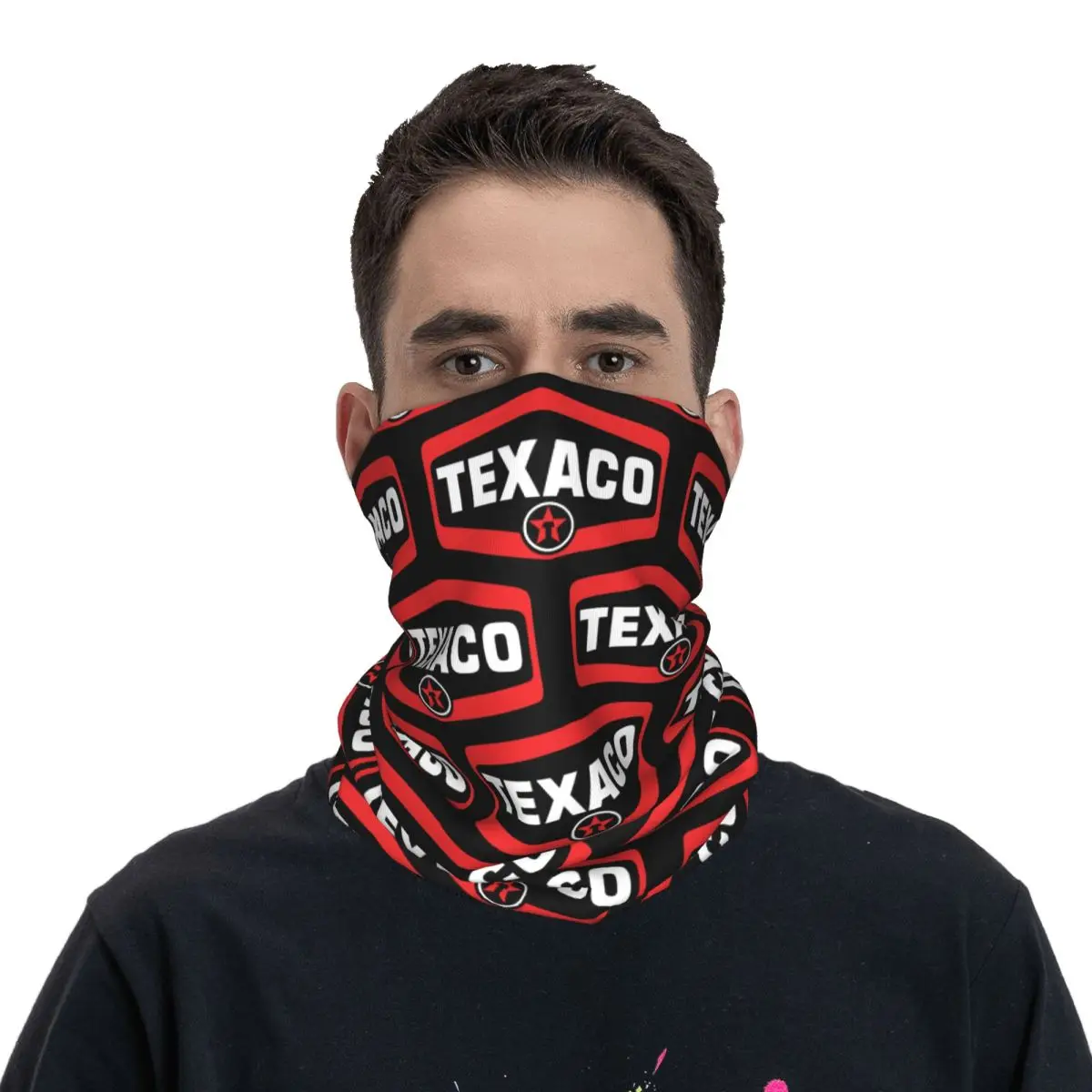 Texaco Logo Hals Gamasche gedruckt Unisex Gesichts maske Schal warmes Stirnband Wandern wind dicht