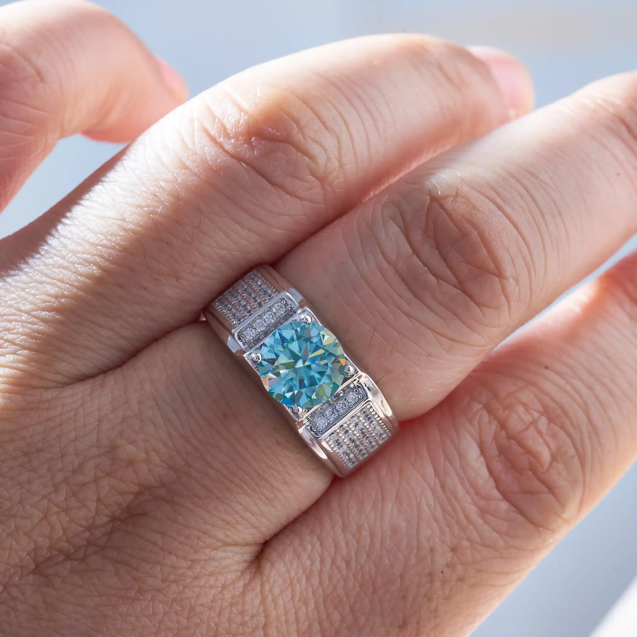 Echter 1,0 Karat Moissanit Ring für Männer reines massives 18 Karat Weißgold Ringe D Farbe Diamant Verlobung Ehering Schmuck Geschenk – Detail 5