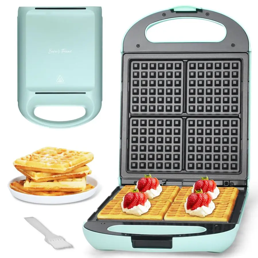 Friend Belgisches Waffeleisen, Quadratisches Waffeleisen, Elektrische Waffelmaschine, Antihaftbeschichtete Kochplatte, Klassische und Multifunktionale Waffeleisen, 4S