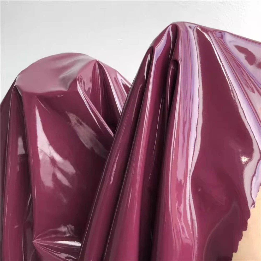 

Wine Red Mirror Leather Fabric Shiny Smooth High Elasticity Knitted PU Material Apparel Sewing Fabric By Meter Cloth Diy